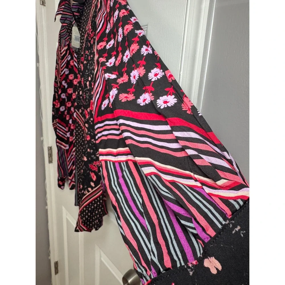 NWT Free People Hazel Womens Floral Stripe Mixed Print Button Down Blouse Small